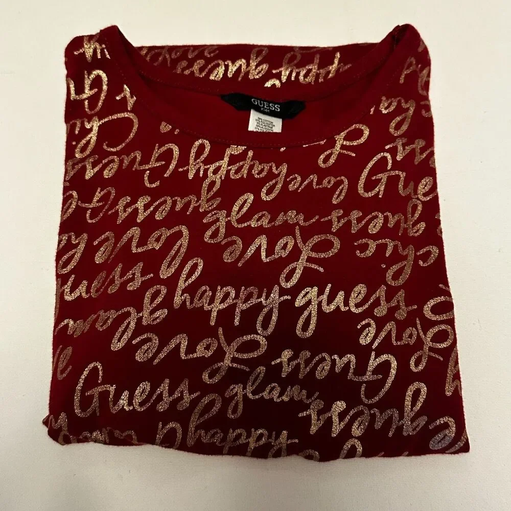 Guess Dress Girls 6X Red All Over Logo Print Short Sleeve Casual Skater Style‎